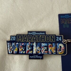 Disney Run Disney 2024 “Marathon Weekend” Blue and Silver Keychain NWT